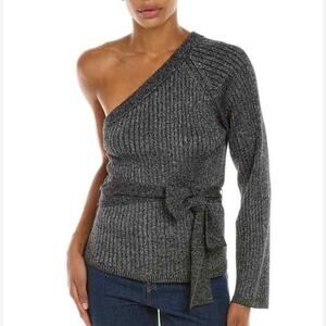 Eleven Six Nova Alpaca Metallic Lurex Blend Gray One Shoulder Sweater Size Large
